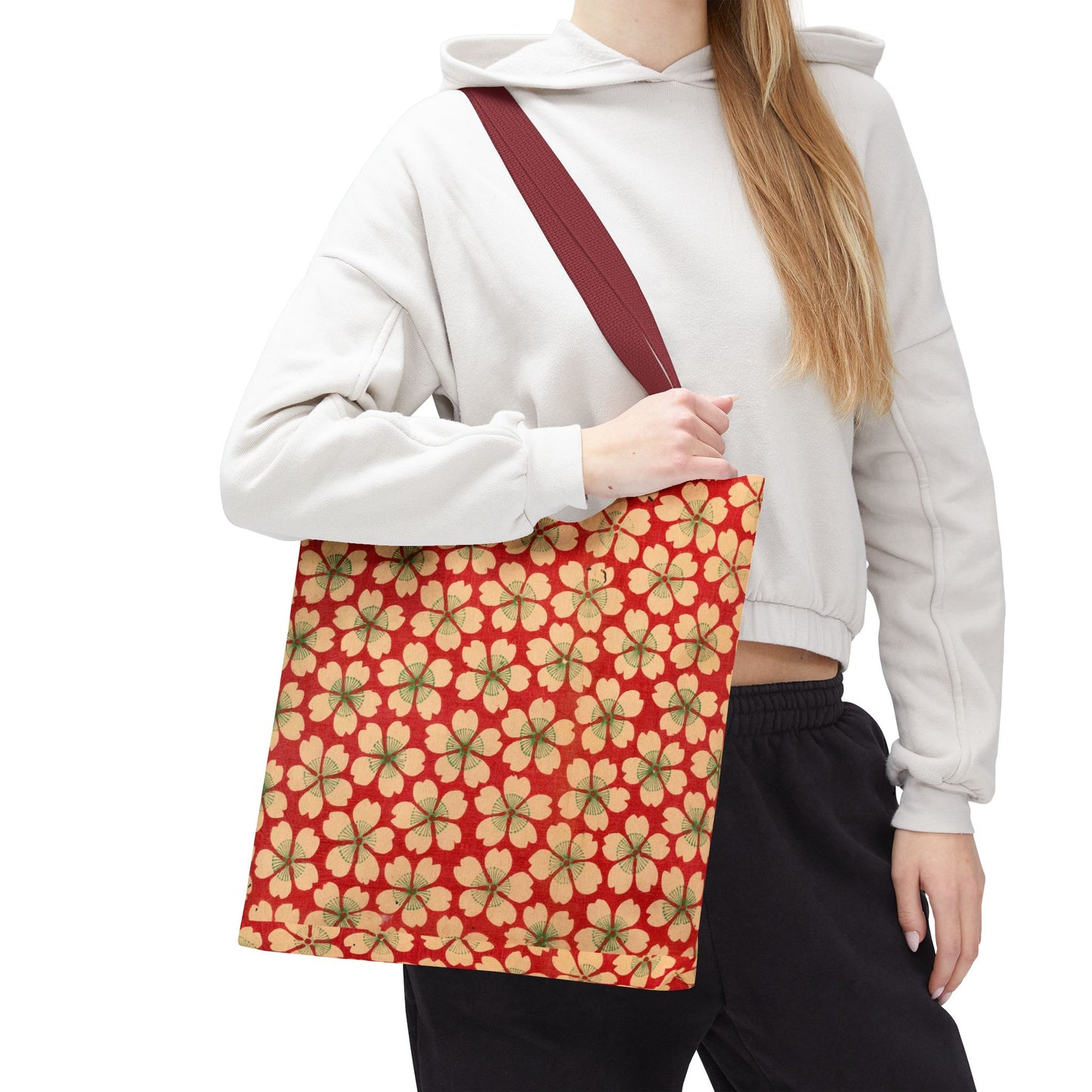 Meiji Era Sakura Blossom Tote Bag | "Chiyogami Mihon" Japanese Archive Art | Red & White Floral