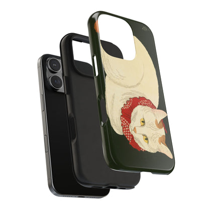 Taisho Era Lucky White Cat Phone Case | 1921 Japanese Woodblock Art | Zen Cat Design
