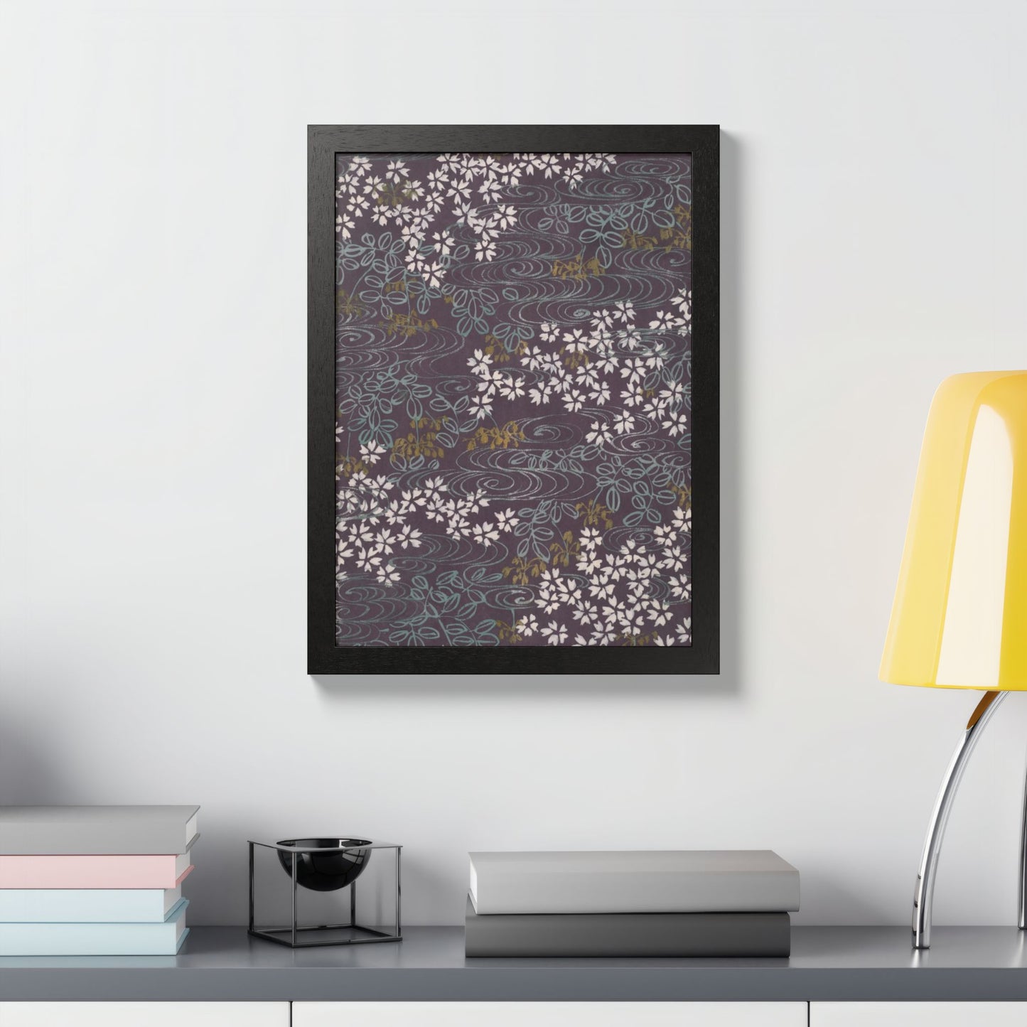 Antique Japanese Sakura River Framed Poster - Meiji Era Chiyogami Wall Art