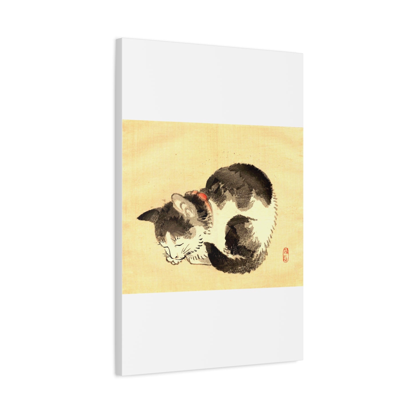Sleeping Cat Vintage Sumi-e Canvas Print — Japanese Ink Cat Wall Art