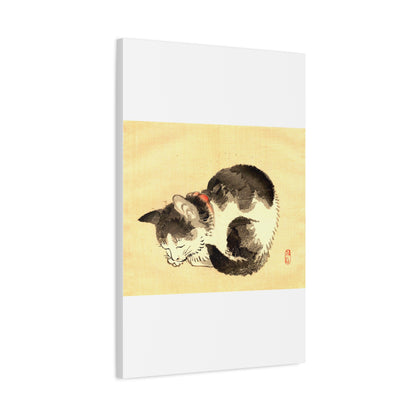 Sleeping Cat Vintage Sumi-e Canvas Print — Japanese Ink Cat Wall Art