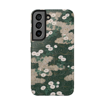 Meiji Era Flowing Water & White Flower Phone Case | 1901 Illustrated Compendium of 100 Designs | Forest Green Japanese Art