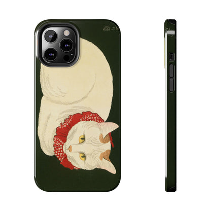 Taisho Era Lucky White Cat Phone Case | 1921 Japanese Woodblock Art | Zen Cat Design