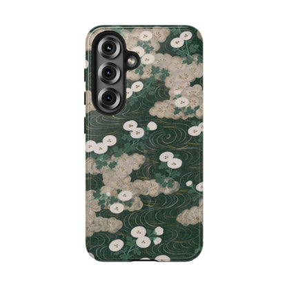 Meiji Era Flowing Water & White Flower Phone Case | 1901 Illustrated Compendium of 100 Designs | Forest Green Japanese Art