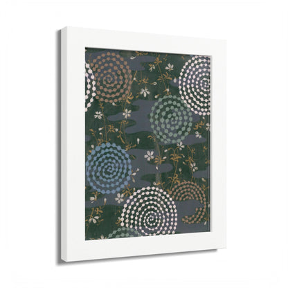 Antique Japanese Spiral & Hanabi Framed Poster - Meiji Era Traditional Pattern Wall Art