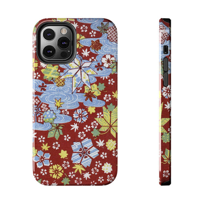 Taisho Umbrella Tales | 1926 Sakura, Momiji & Flowing Water Phone Case | Vintage Chiyogami Art
