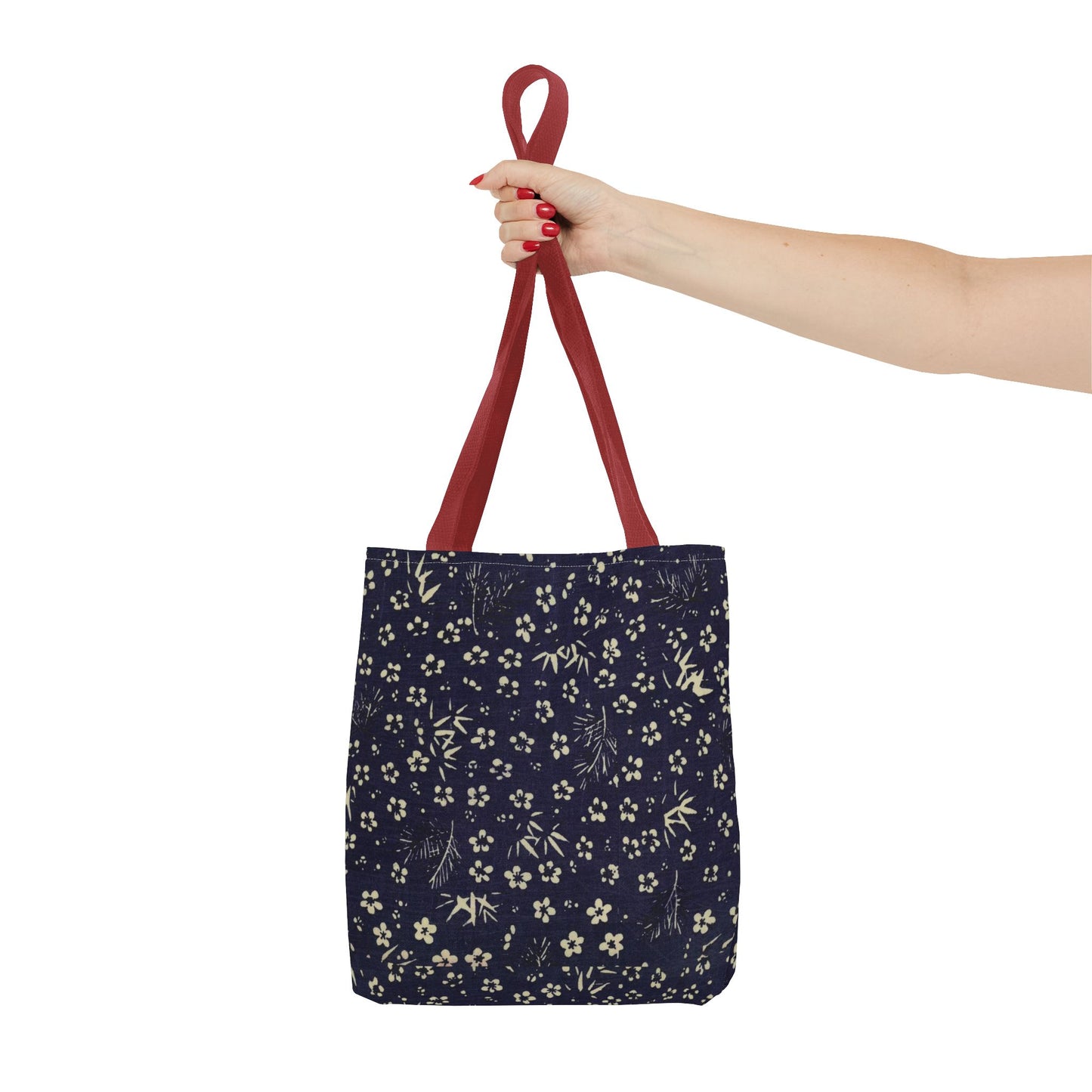Taisho Era Shochikubai Tote Bag | 1926 Pine Bamboo Plum Japanese Chiyogami Art | Navy Floral