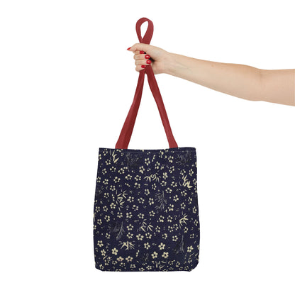 Taisho Era Shochikubai Tote Bag | 1926 Pine Bamboo Plum Japanese Chiyogami Art | Navy Floral