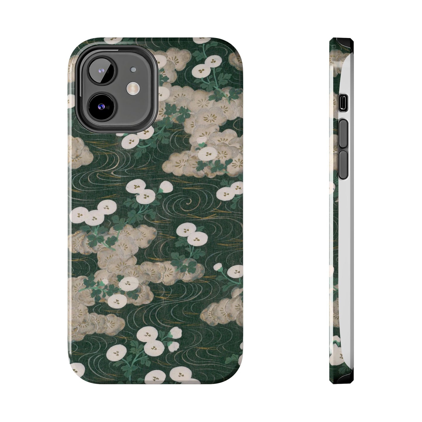 Meiji Era Flowing Water & White Flower Phone Case | 1901 Illustrated Compendium of 100 Designs | Forest Green Japanese Art