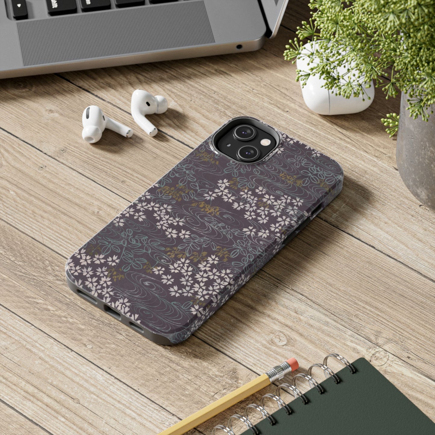 Meiji Era Sakura River Phone Case | 1901 Zuan Hyakushu | Wisteria Purple Japanese Art