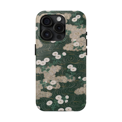 Meiji Era Flowing Water & White Flower Phone Case | 1901 Illustrated Compendium of 100 Designs | Forest Green Japanese Art