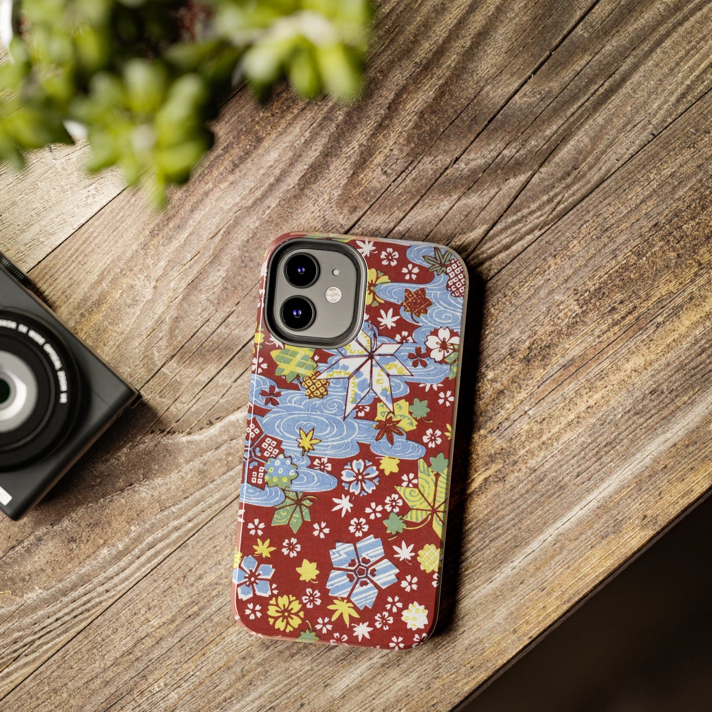 Taisho Umbrella Tales | 1926 Sakura, Momiji & Flowing Water Phone Case | Vintage Chiyogami Art