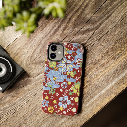Taisho Umbrella Tales | 1926 Sakura, Momiji & Flowing Water Phone Case | Vintage Chiyogami Art