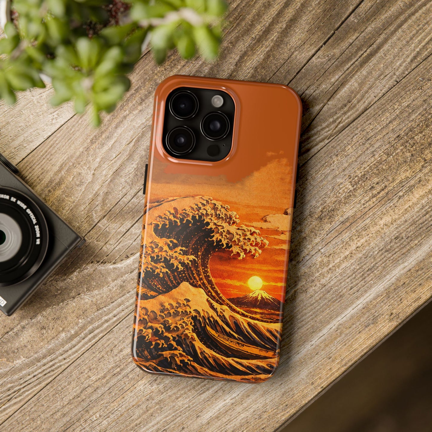 Japanese Great Wave Sunset Phone Case | Hokusai 3D Art Sunset Glow | Edo Era Masterpiece