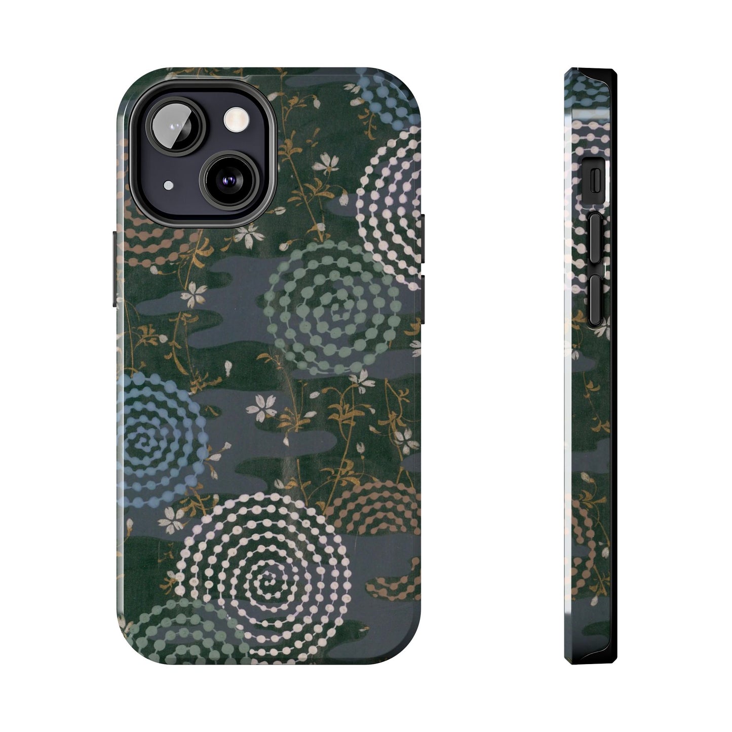 Meiji Era Uzumaki Spiral Phone Case | 1901 Zuan Hyakushu | Tokiwa Green Japanese Art