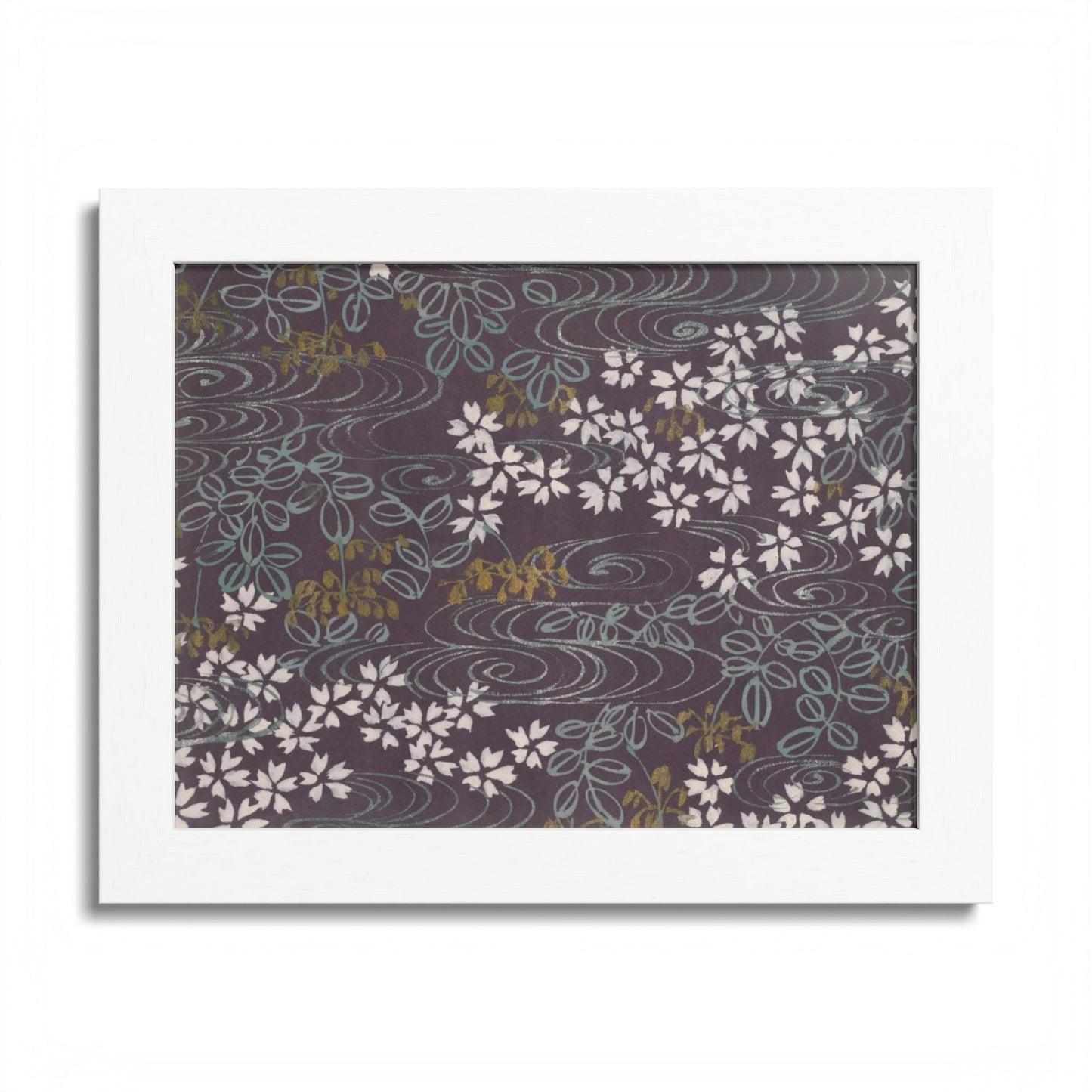 Antique Japanese Sakura River Framed Poster - Meiji Era Chiyogami Wall Art