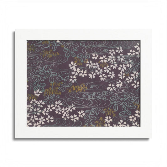 Antique Japanese Sakura River Framed Poster - Meiji Era Chiyogami Wall Art