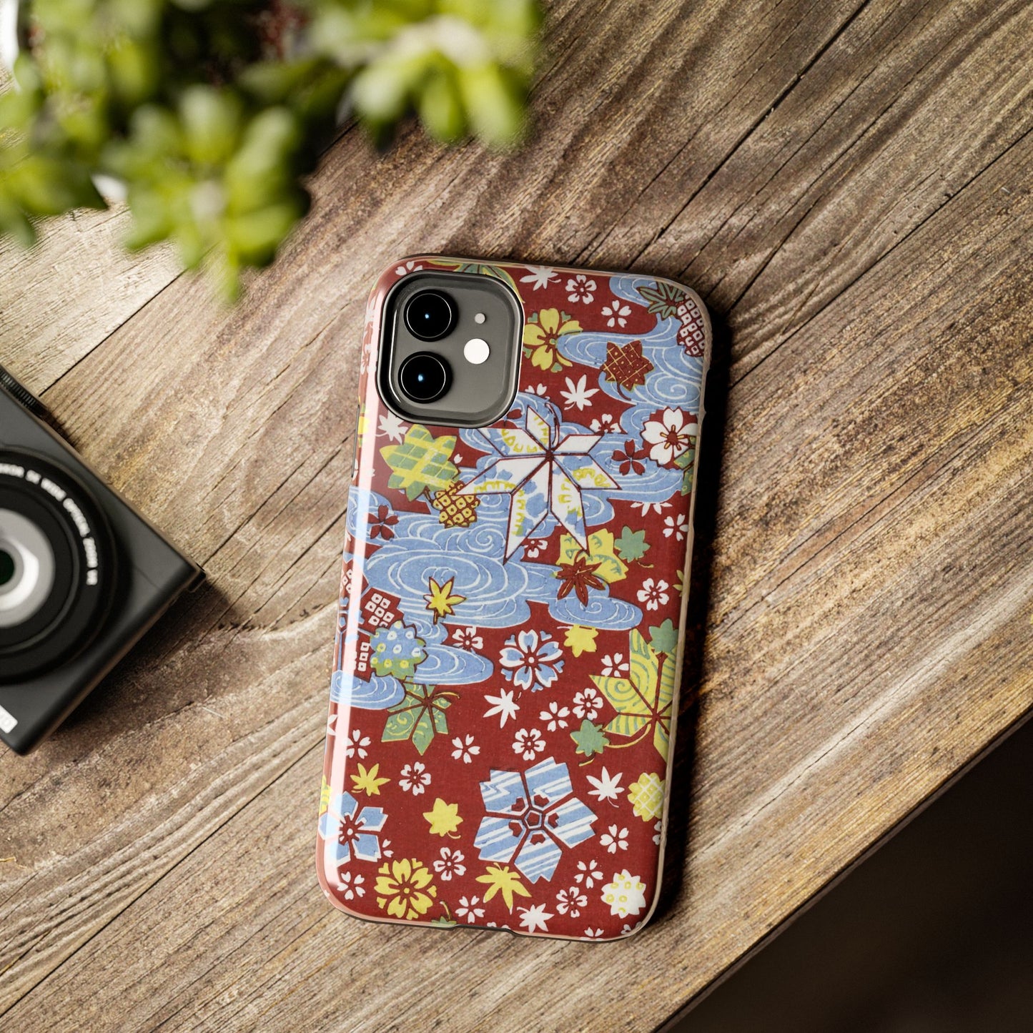 Taisho Umbrella Tales | 1926 Sakura, Momiji & Flowing Water Phone Case | Vintage Chiyogami Art