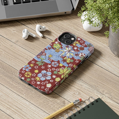 Taisho Umbrella Tales | 1926 Sakura, Momiji & Flowing Water Phone Case | Vintage Chiyogami Art