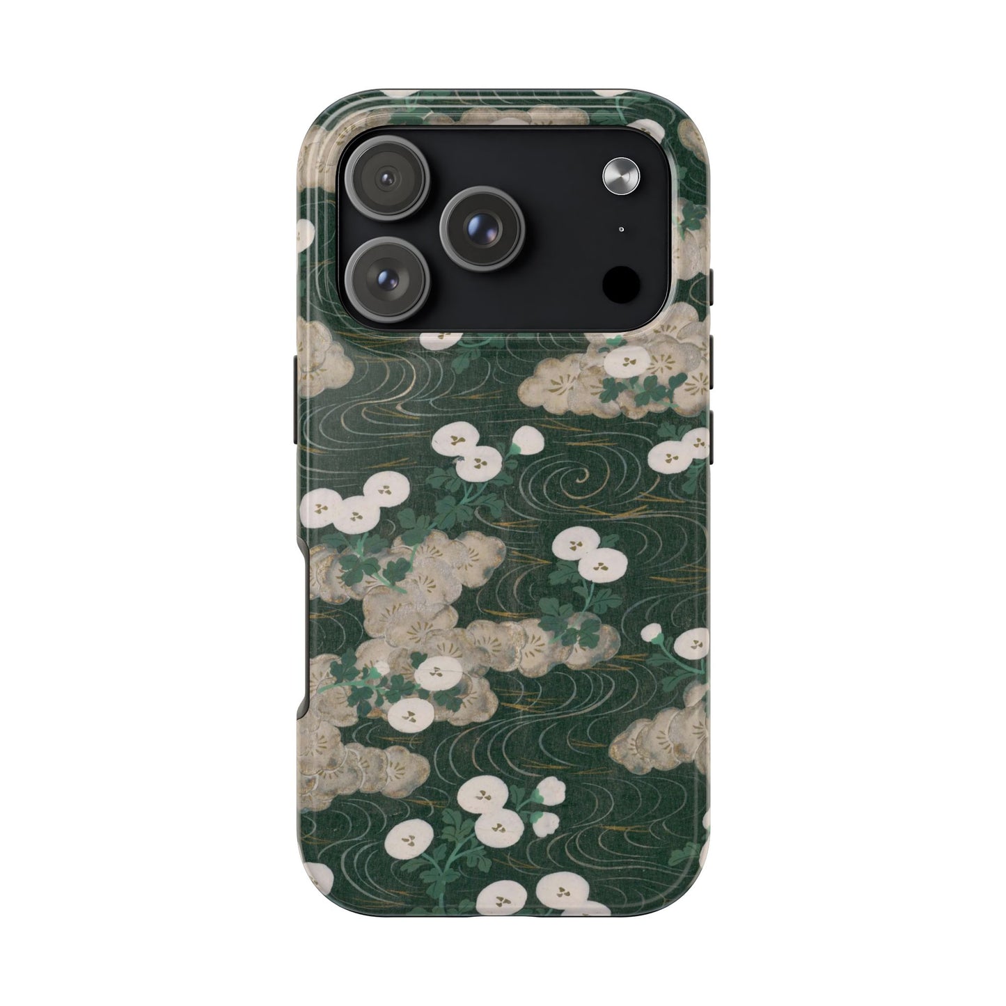 Meiji Era Flowing Water & White Flower Phone Case | 1901 Illustrated Compendium of 100 Designs | Forest Green Japanese Art