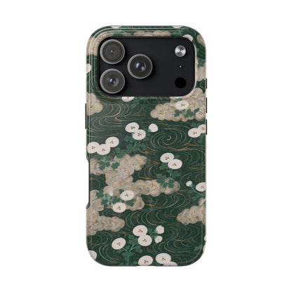 Meiji Era Flowing Water & White Flower Phone Case | 1901 Illustrated Compendium of 100 Designs | Forest Green Japanese Art