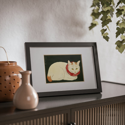 White Cat Japanese Woodblock Framed Poster – Nihon Fukei Senshu Vol.6, 1924