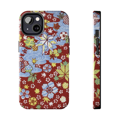 Taisho Umbrella Tales | 1926 Sakura, Momiji & Flowing Water Phone Case | Vintage Chiyogami Art