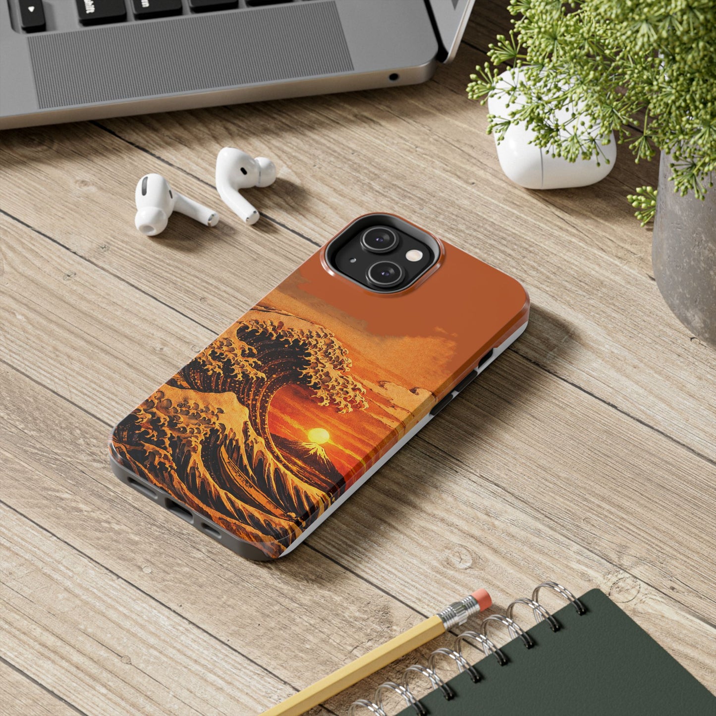 Japanese Great Wave Sunset Phone Case | Hokusai 3D Art Sunset Glow | Edo Era Masterpiece