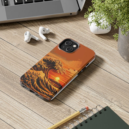 Japanese Great Wave Sunset Phone Case | Hokusai 3D Art Sunset Glow | Edo Era Masterpiece