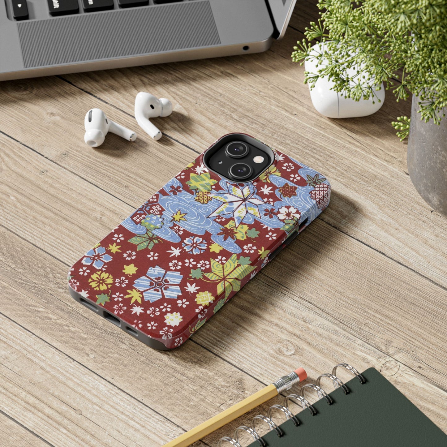 Taisho Umbrella Tales | 1926 Sakura, Momiji & Flowing Water Phone Case | Vintage Chiyogami Art