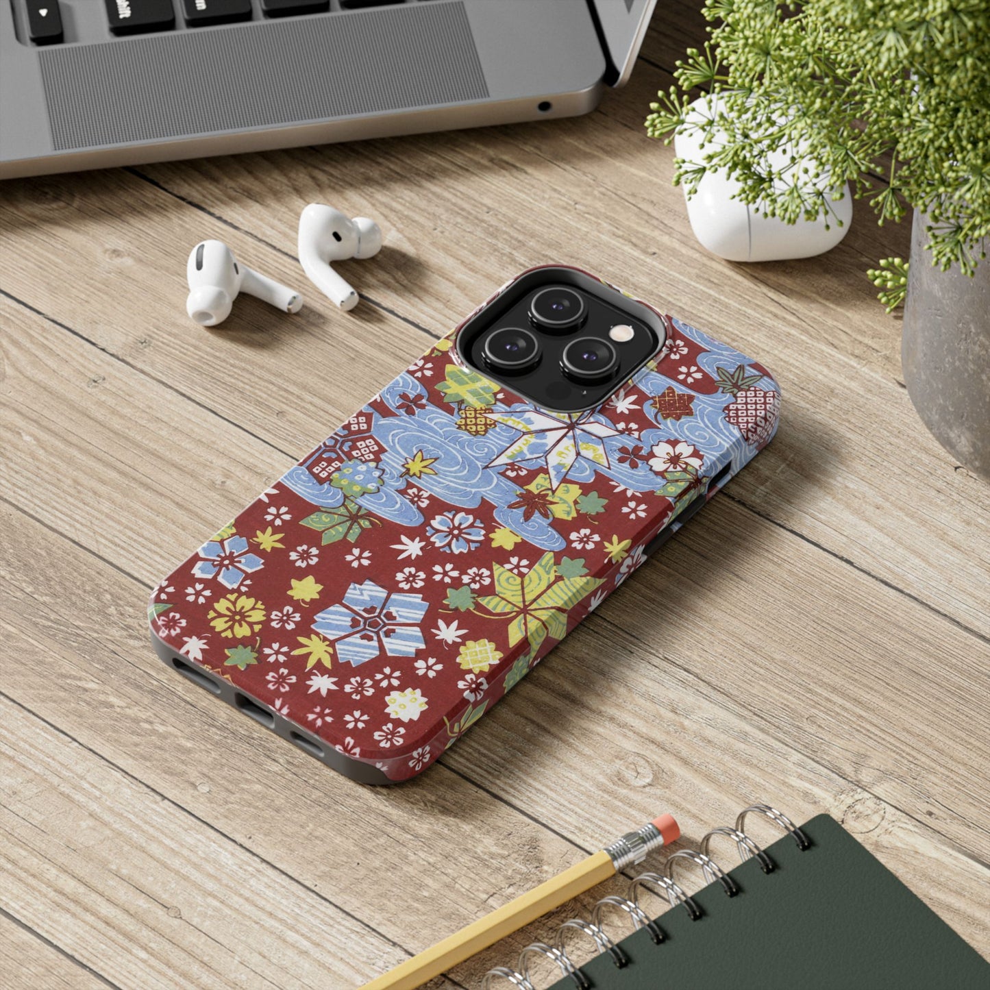 Taisho Umbrella Tales | 1926 Sakura, Momiji & Flowing Water Phone Case | Vintage Chiyogami Art