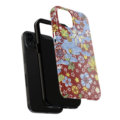 Taisho Umbrella Tales | 1926 Sakura, Momiji & Flowing Water Phone Case | Vintage Chiyogami Art