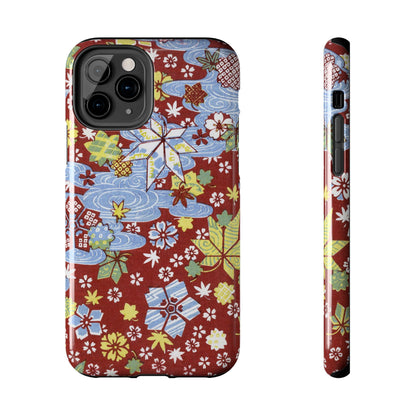 Taisho Umbrella Tales | 1926 Sakura, Momiji & Flowing Water Phone Case | Vintage Chiyogami Art