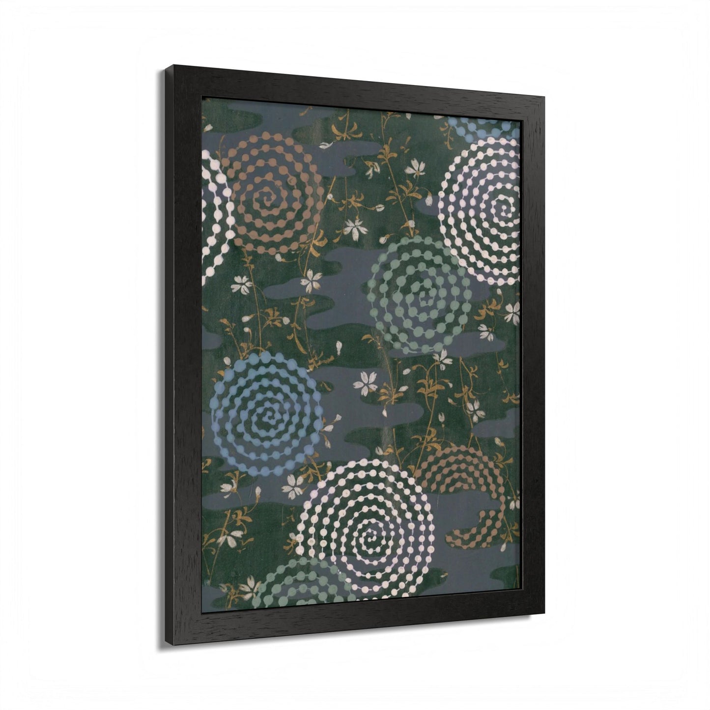 Antique Japanese Spiral & Hanabi Framed Poster - Meiji Era Traditional Pattern Wall Art