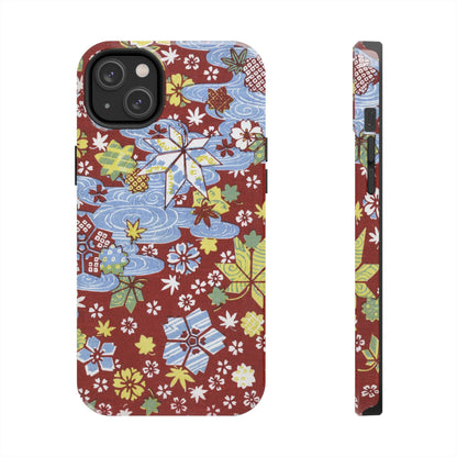 Taisho Umbrella Tales | 1926 Sakura, Momiji & Flowing Water Phone Case | Vintage Chiyogami Art