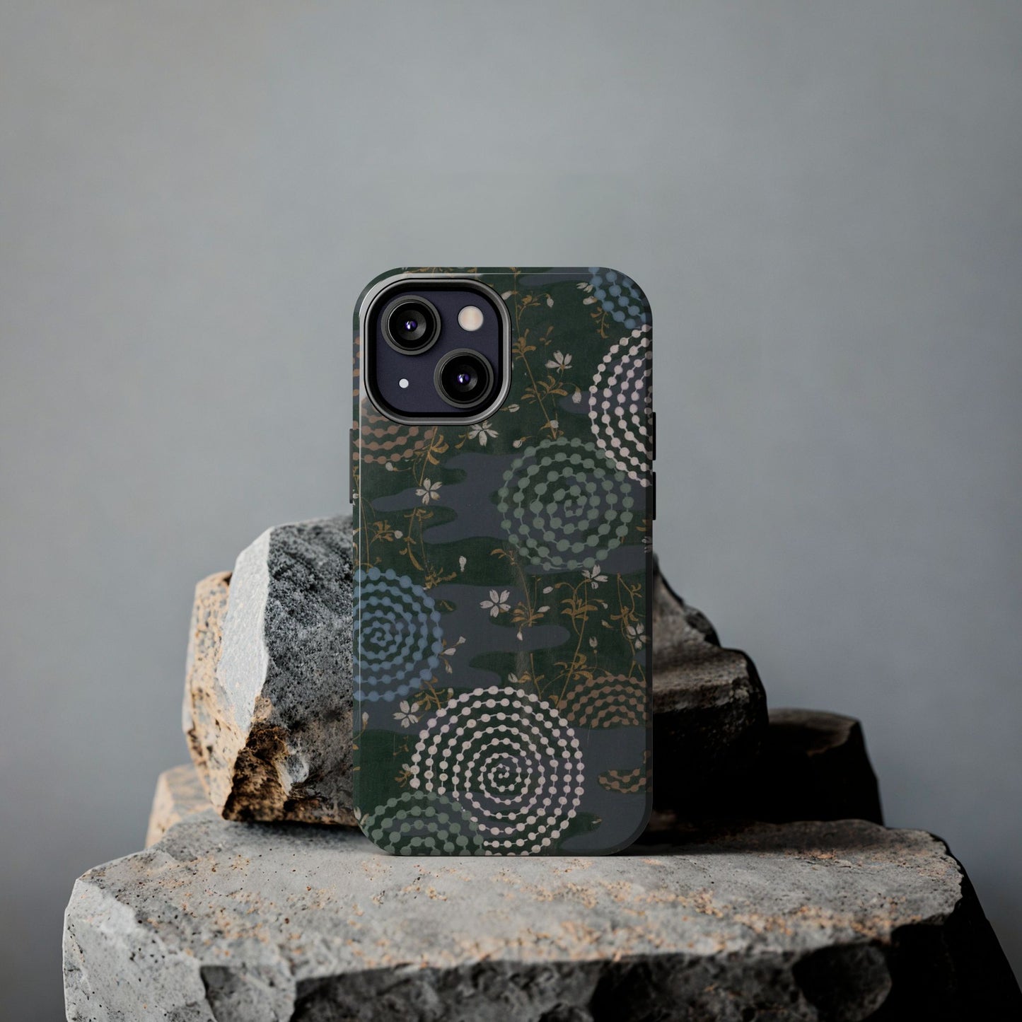 Meiji Era Uzumaki Spiral Phone Case | 1901 Zuan Hyakushu | Tokiwa Green Japanese Art