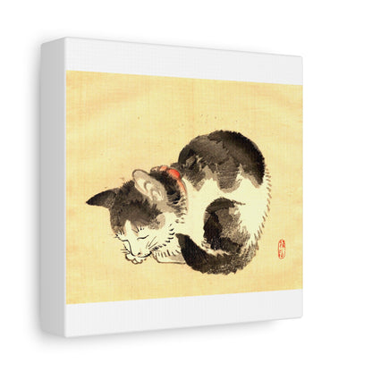 Sleeping Cat Vintage Sumi-e Canvas Print — Japanese Ink Cat Wall Art