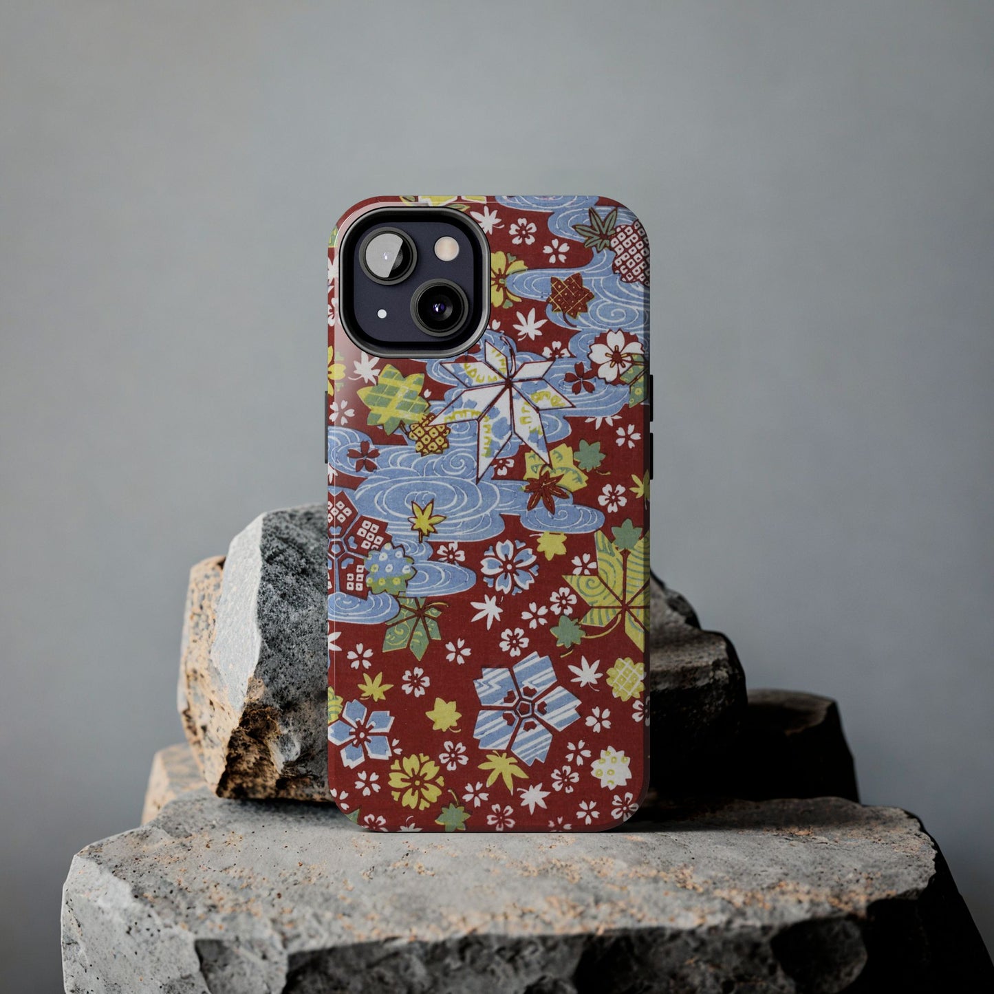 Taisho Umbrella Tales | 1926 Sakura, Momiji & Flowing Water Phone Case | Vintage Chiyogami Art