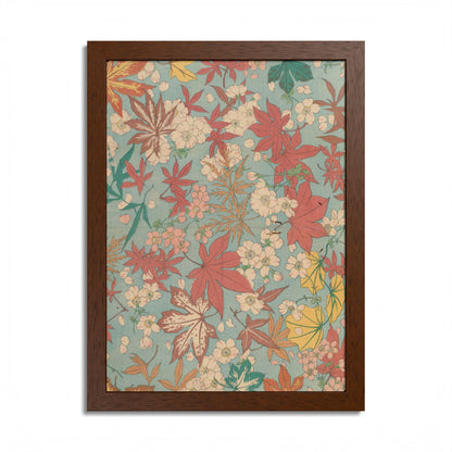Antique Japanese Maple & Autumn Bloom Framed Poster - Meiji Era Nishikishu Wall Art