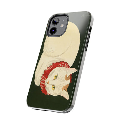 Taisho Era Lucky White Cat Phone Case | 1921 Japanese Woodblock Art | Zen Cat Design