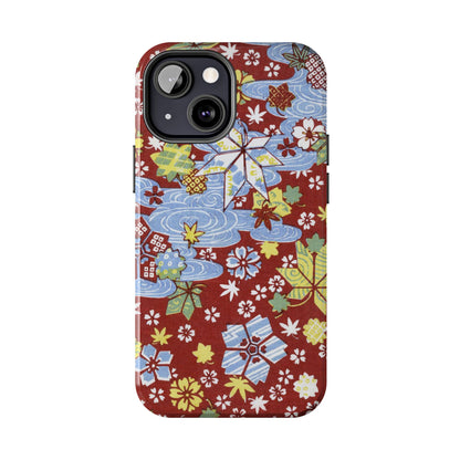 Taisho Umbrella Tales | 1926 Sakura, Momiji & Flowing Water Phone Case | Vintage Chiyogami Art