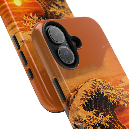 Japanese Great Wave Sunset Phone Case | Hokusai 3D Art Sunset Glow | Edo Era Masterpiece
