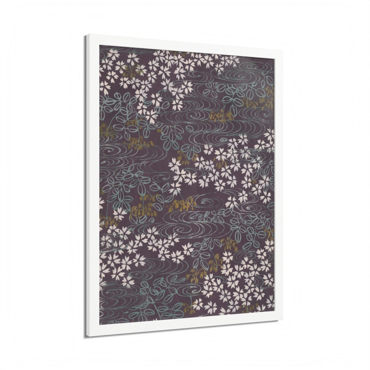 Antique Japanese Sakura River Framed Poster - Meiji Era Chiyogami Wall Art
