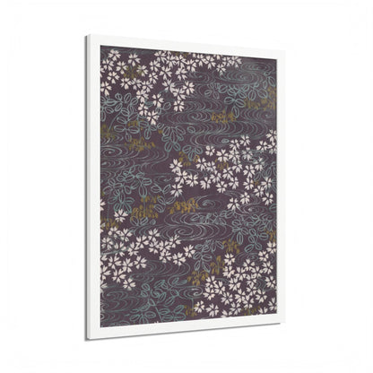 Antique Japanese Sakura River Framed Poster - Meiji Era Chiyogami Wall Art