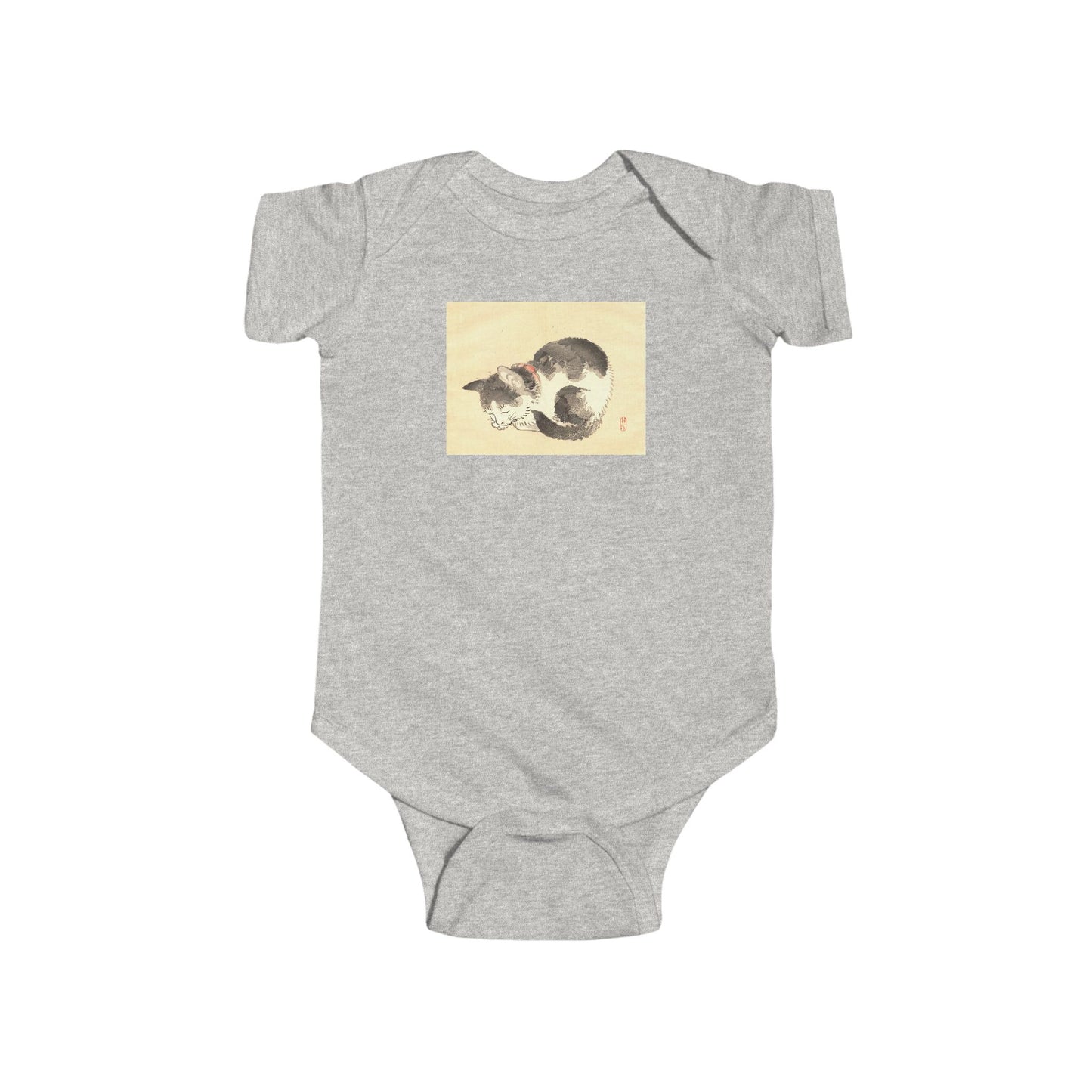 Sleeping Cat Baby Bodysuit - Vintage Japanese Ukiyo-e Art Infant Onesie Nursery Gift