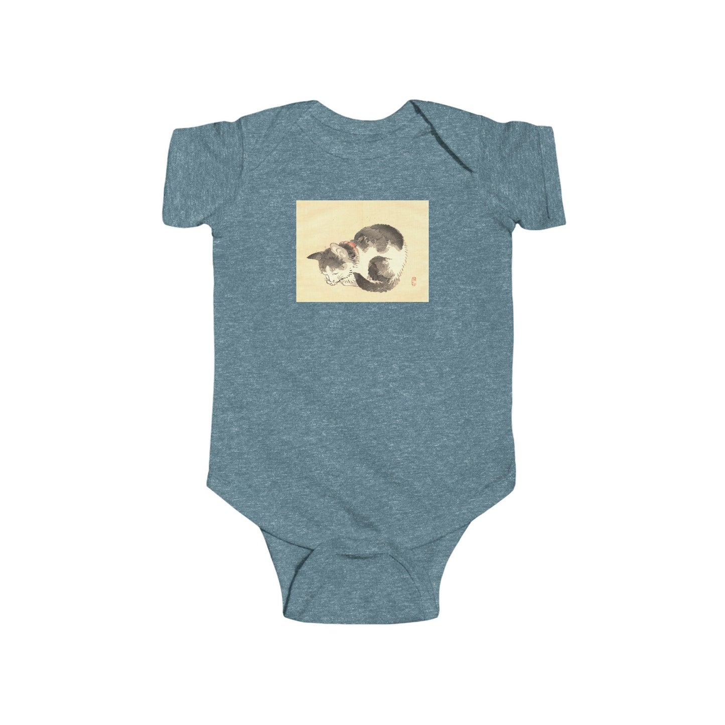 Sleeping Cat Baby Bodysuit - Vintage Japanese Ukiyo-e Art Infant Onesie Nursery Gift