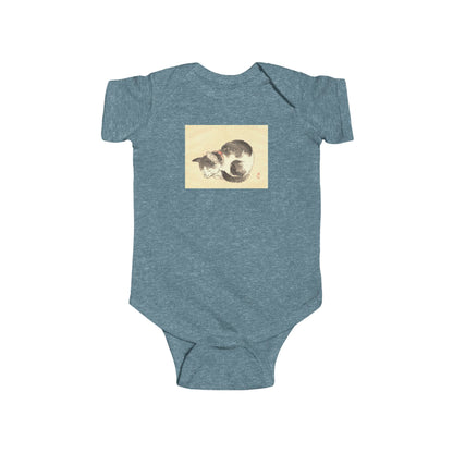 Sleeping Cat Baby Bodysuit - Vintage Japanese Ukiyo-e Art Infant Onesie Nursery Gift