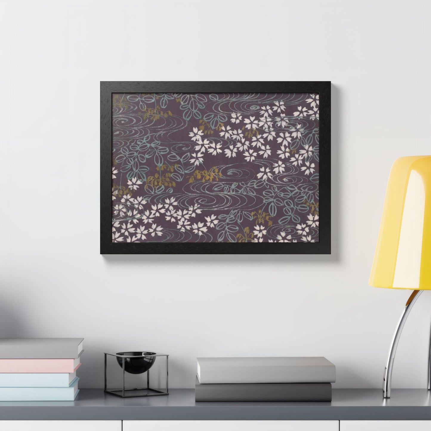 Antique Japanese Sakura River Framed Poster - Meiji Era Chiyogami Wall Art