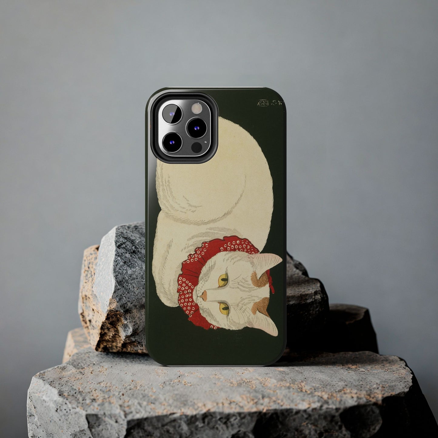 Taisho Era Lucky White Cat Phone Case | 1921 Japanese Woodblock Art | Zen Cat Design