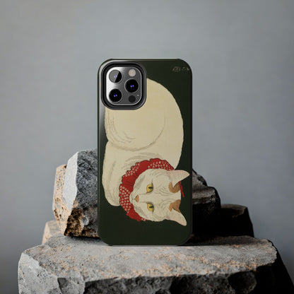 Taisho Era Lucky White Cat Phone Case | 1921 Japanese Woodblock Art | Zen Cat Design